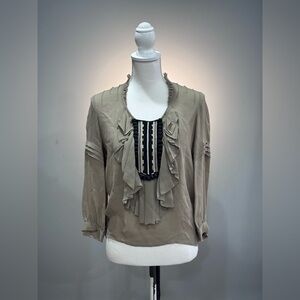 Brown Barbara Bui Ruffle Front Blouse Size 36 (XS) VGUC
